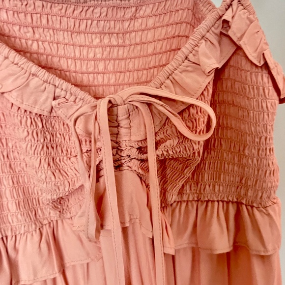 Cupshe Blush Pink Smocked Midi Dress with Ruffle Details - Picture 3 of 4